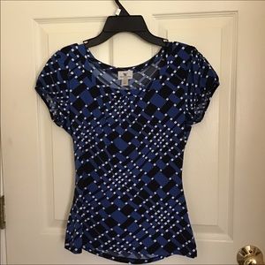 Worthington black, white, and blue stretch top